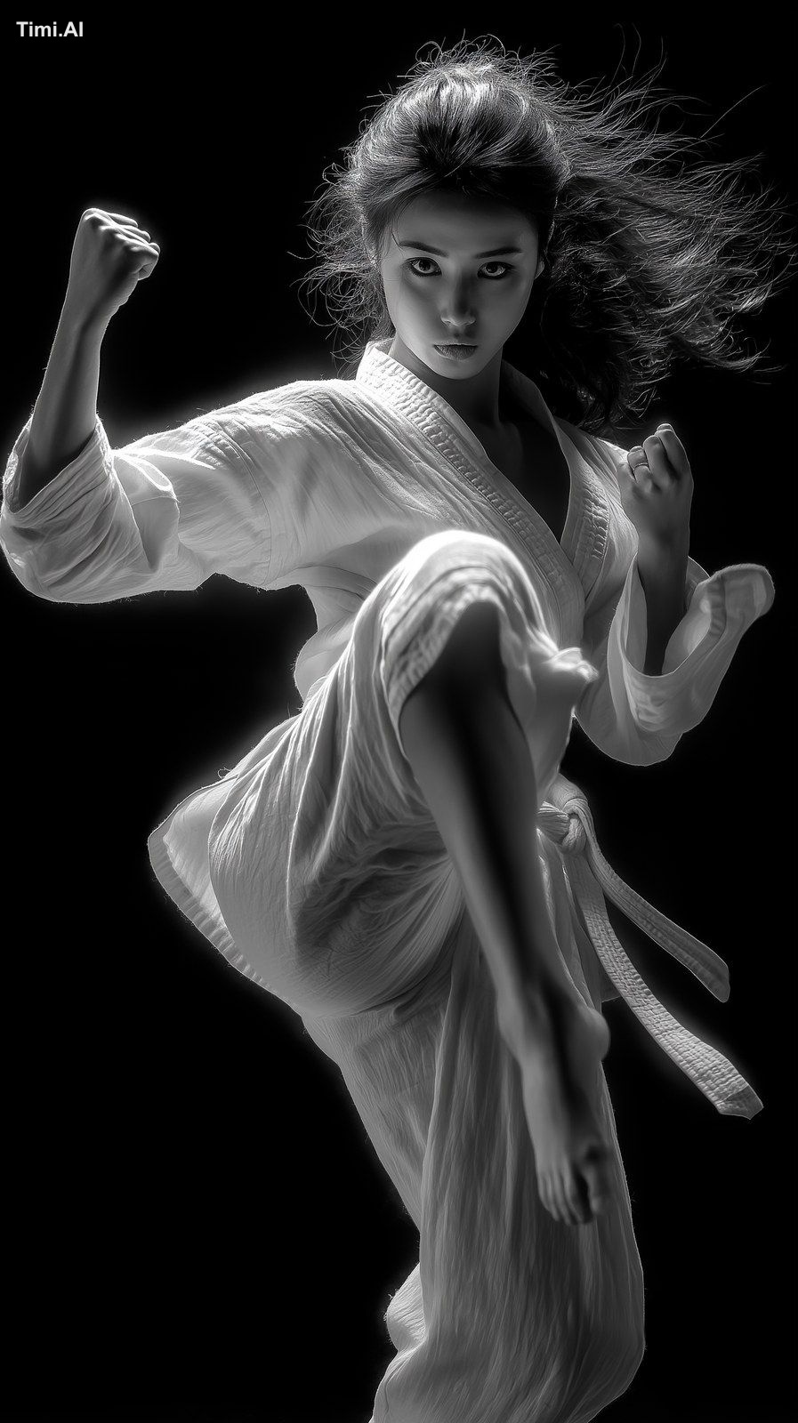 Hyperrealistic photo of a korean woman with dark long hair, she is a pr…