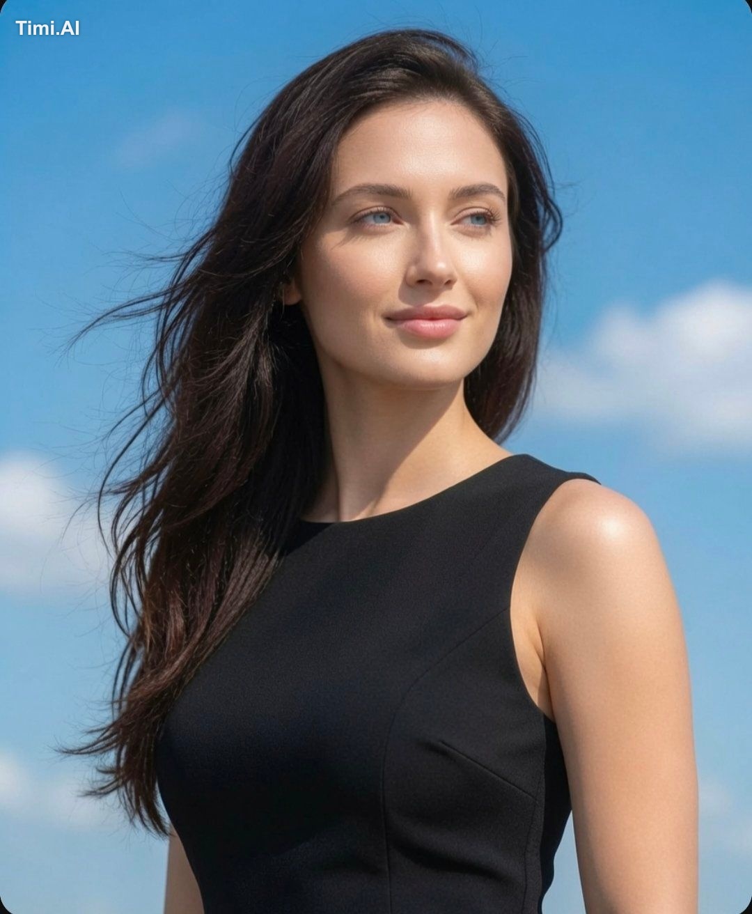 A portrait of a beautiful woman with long, flowing dark hair and striki… 3