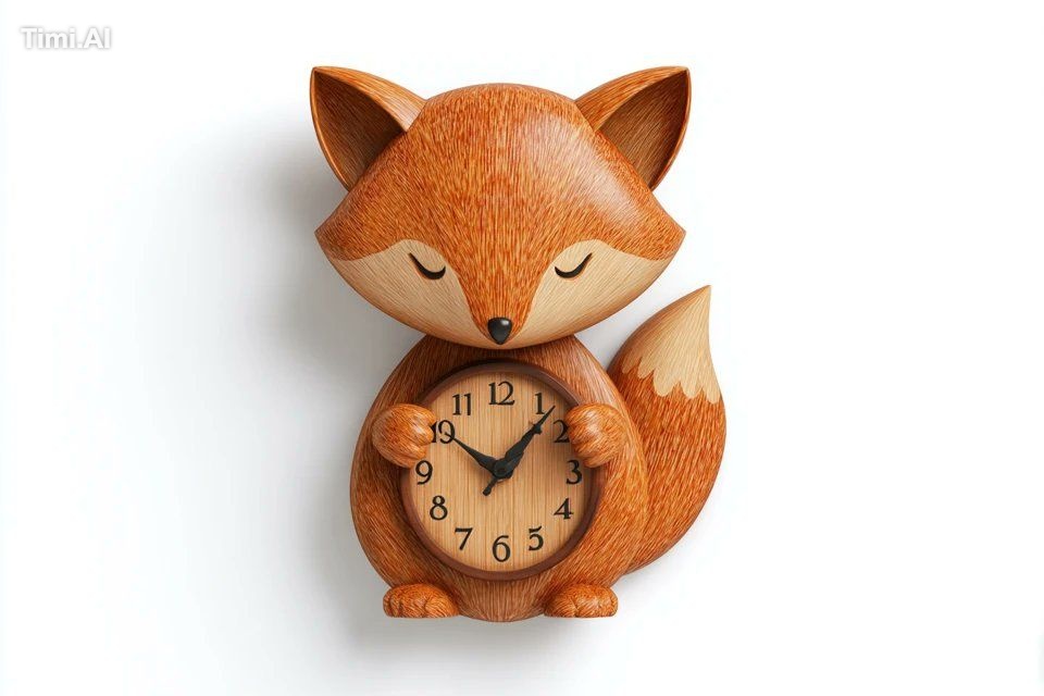 3D render of a uniquely shaped wall clock featuring a [subject] holding…