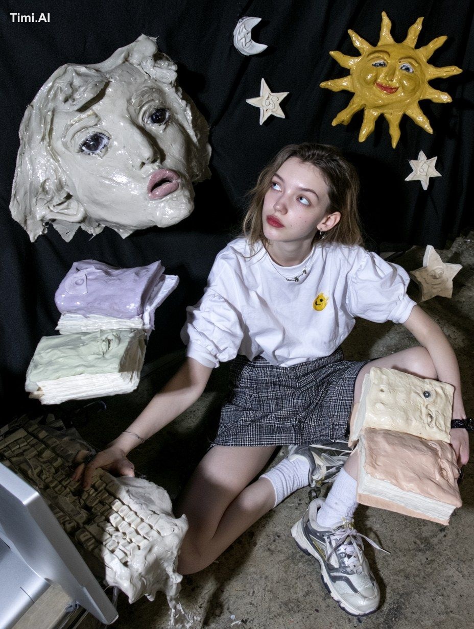 surreal editorial composition, hyperrealistic human mixed with handmade…