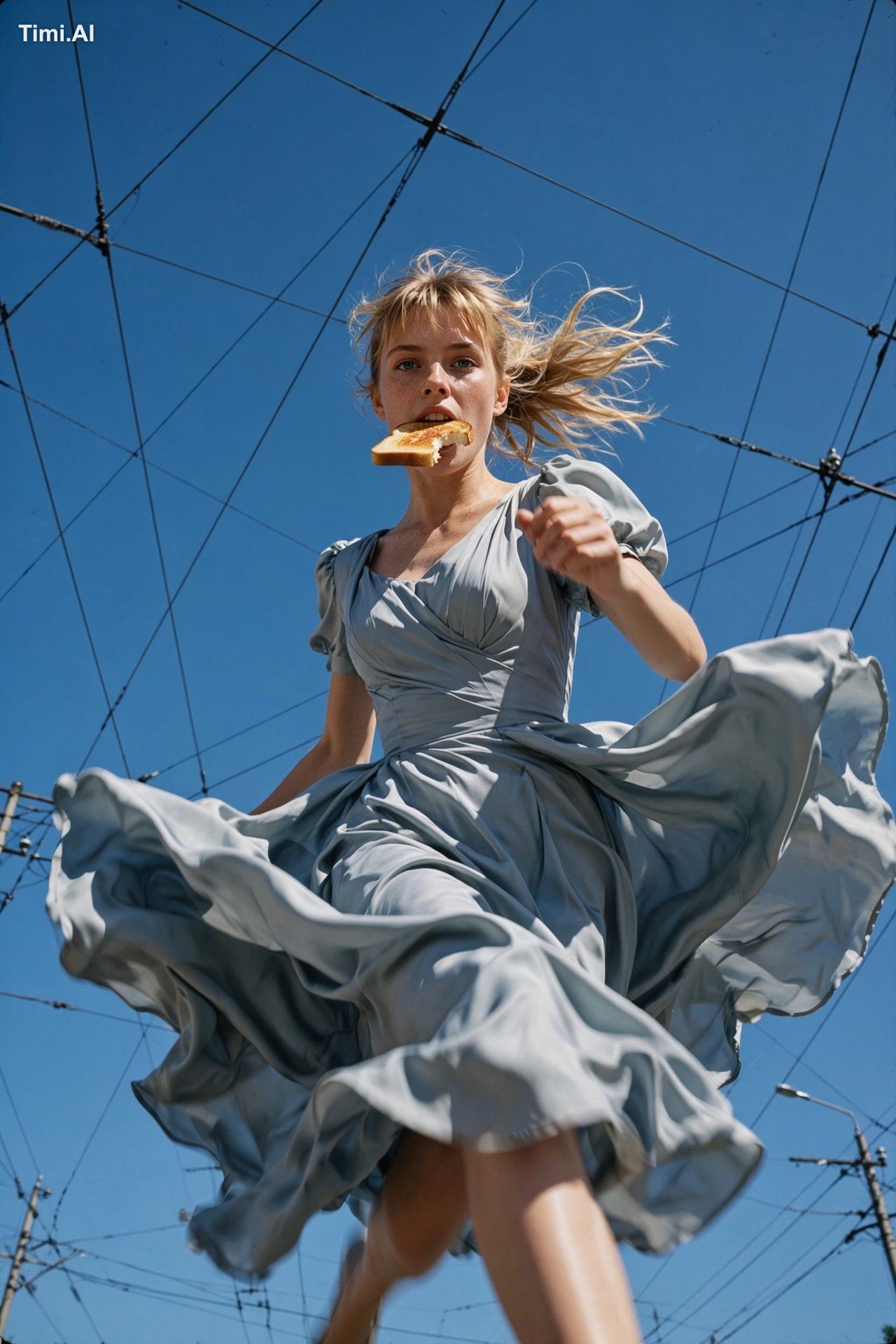 A photorealistic capture of chaotic youth frozen in time, featuring a b…