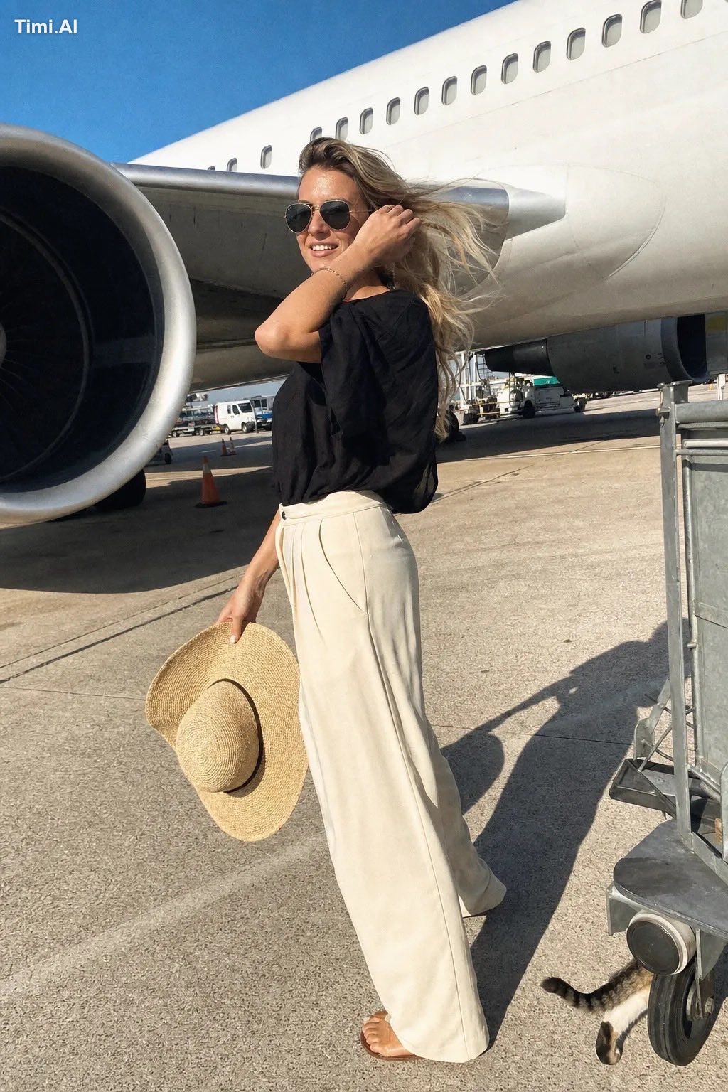 A spontaneous airport tarmac photo taken during a sunny afternoon, look…