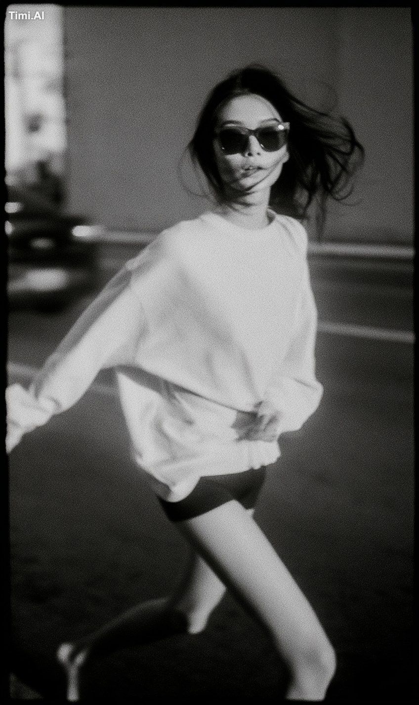 Poetic street candid shot of an east asian effortless chic supermodel, …