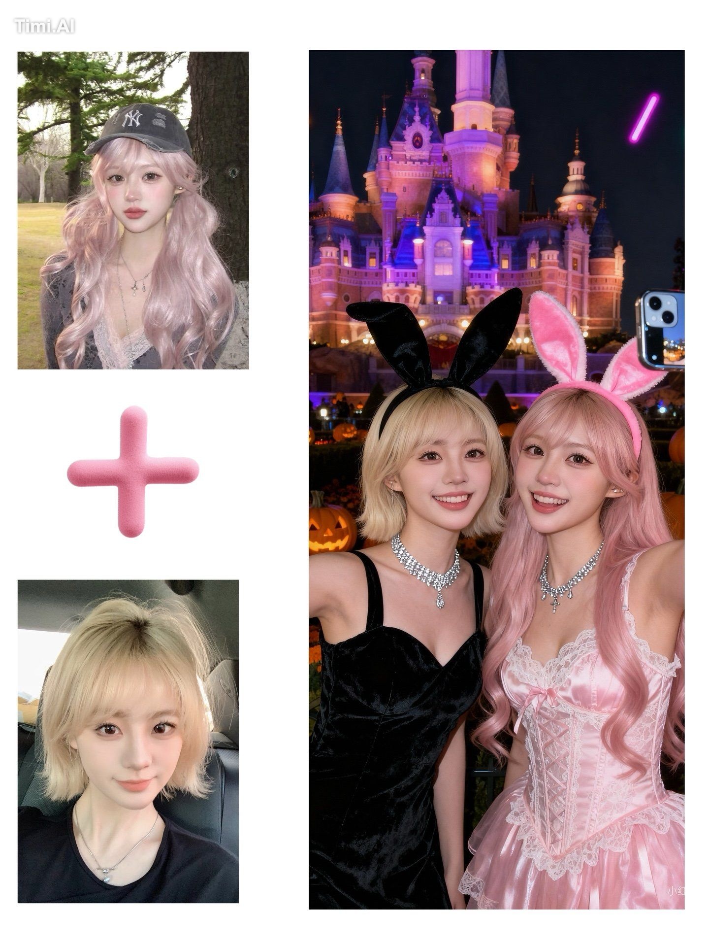 “Two girls spending Halloween night at Disneyland, taking a selfie with…
