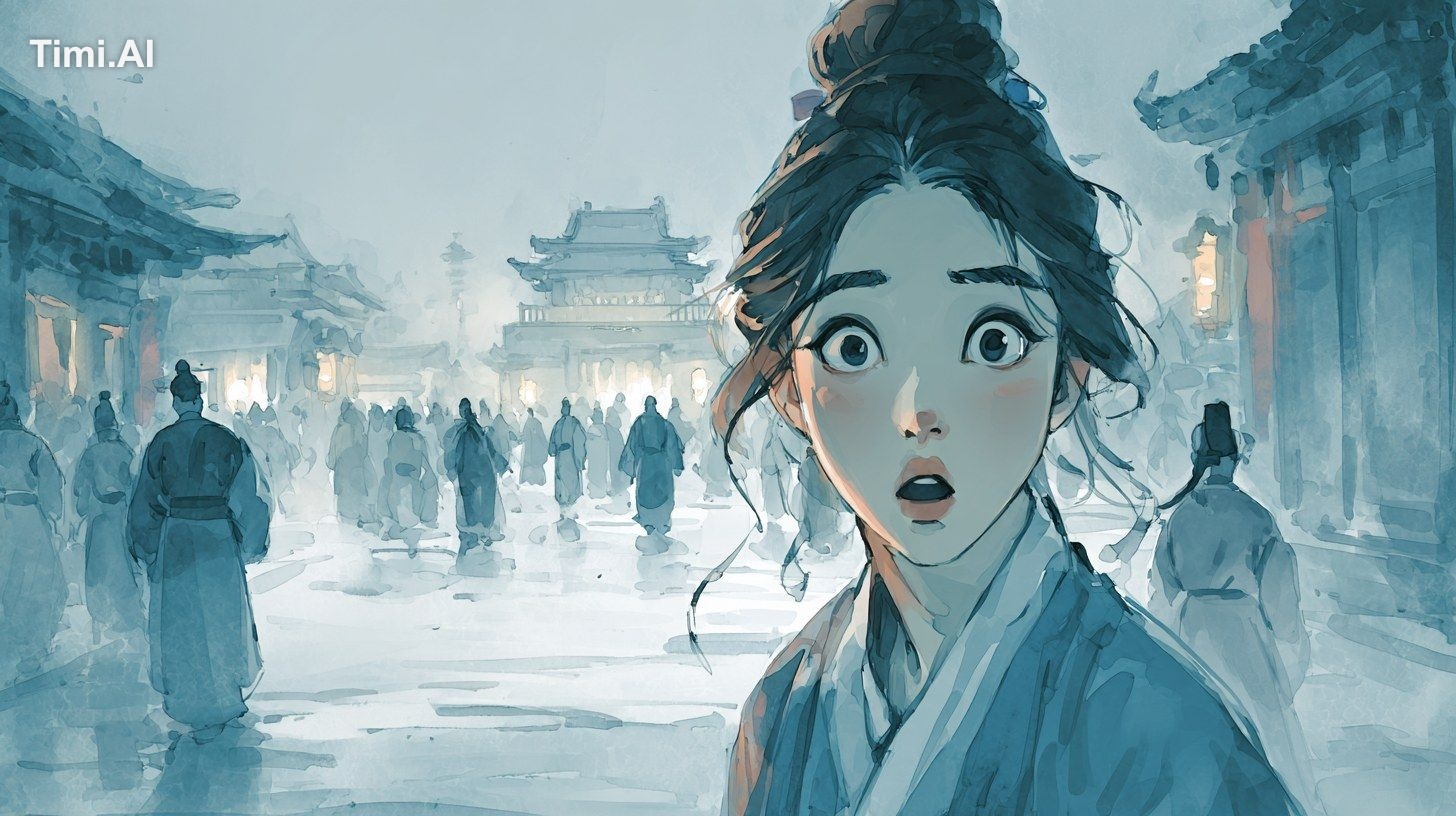 traditional Chinese watercolor style with elegant blue-gray tones, crea…
