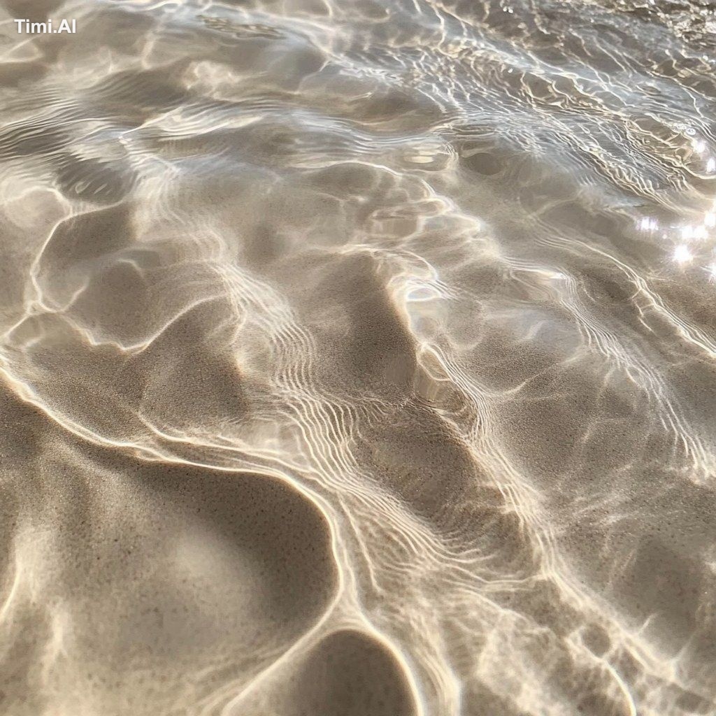 A highly detailed close-up of crystal-clear, shallow water with gentle …