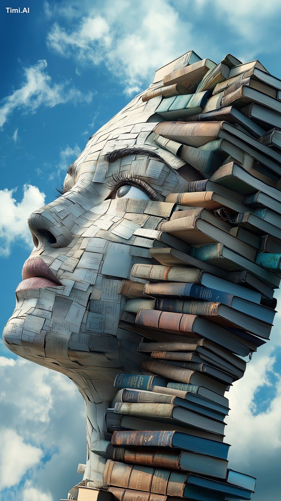 a woman’s face made out of books, illusion, hidden, secret, fantasy, bl…
