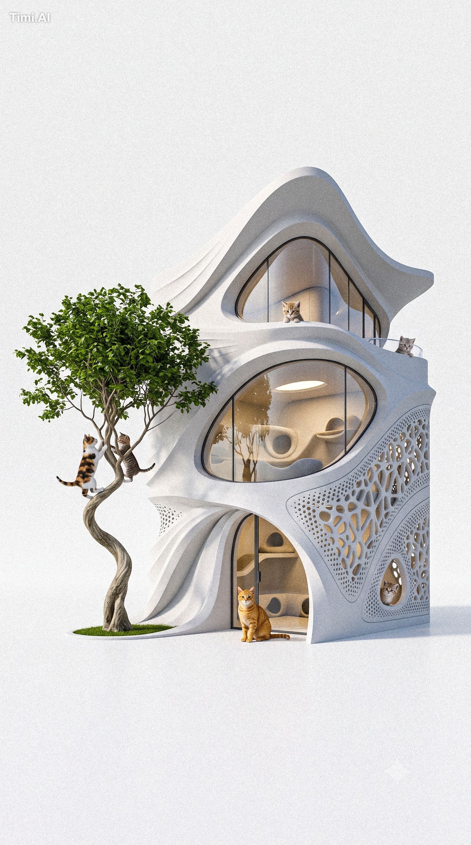 A breathtaking luxury cat house inspired by [ARCHITECTURE STYLE], trans… 1