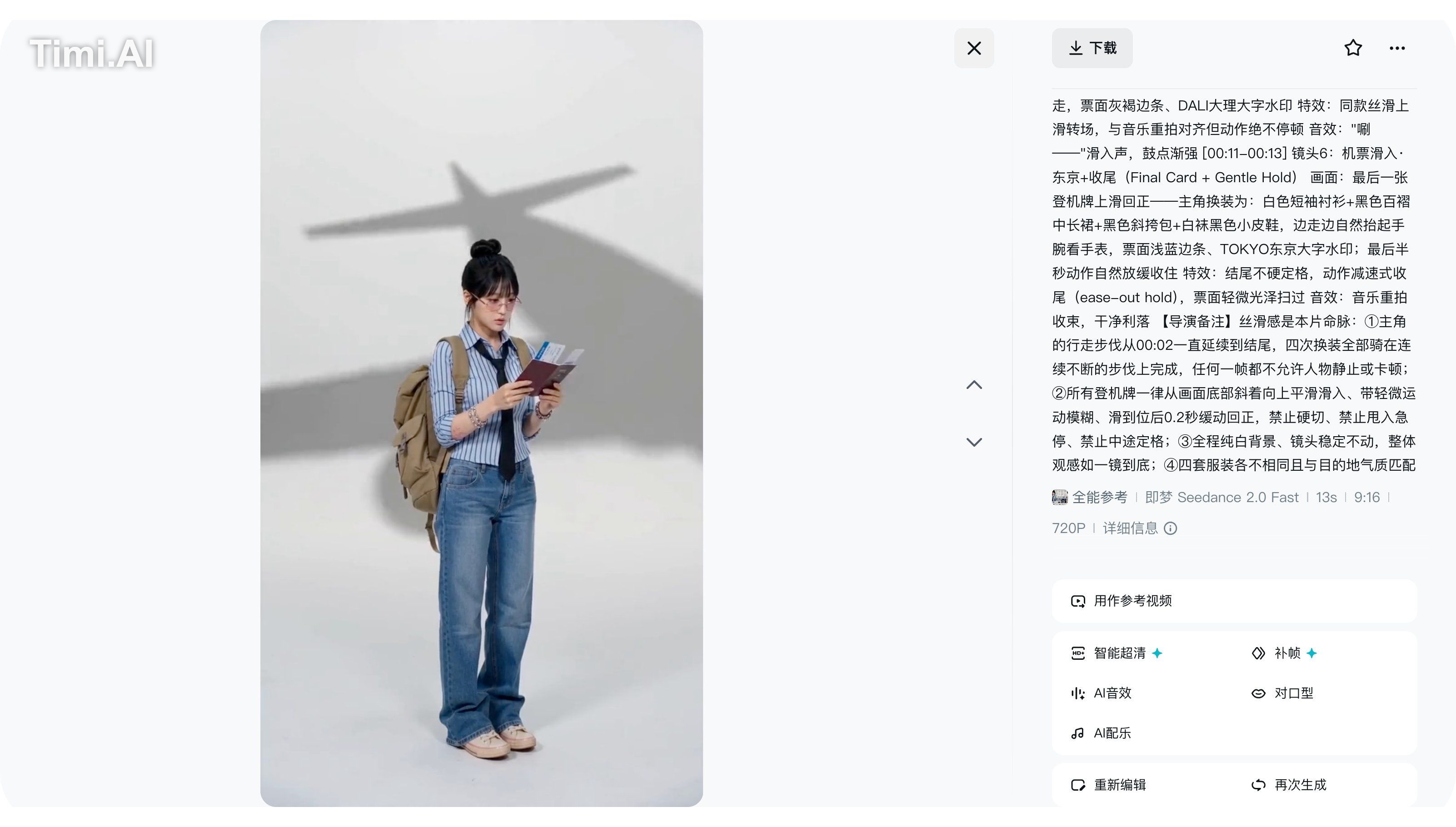 【风格】写实时尚广告风（fashion editorial），纯白无限背景（infinite white backdrop），登机牌滑入转场，…