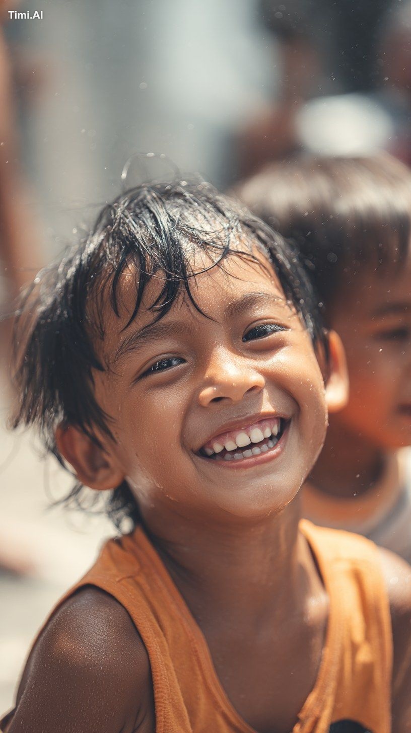 kids in summer heat, laughter, close-up faces, Nikon Z9 with 85mm f/1.2…