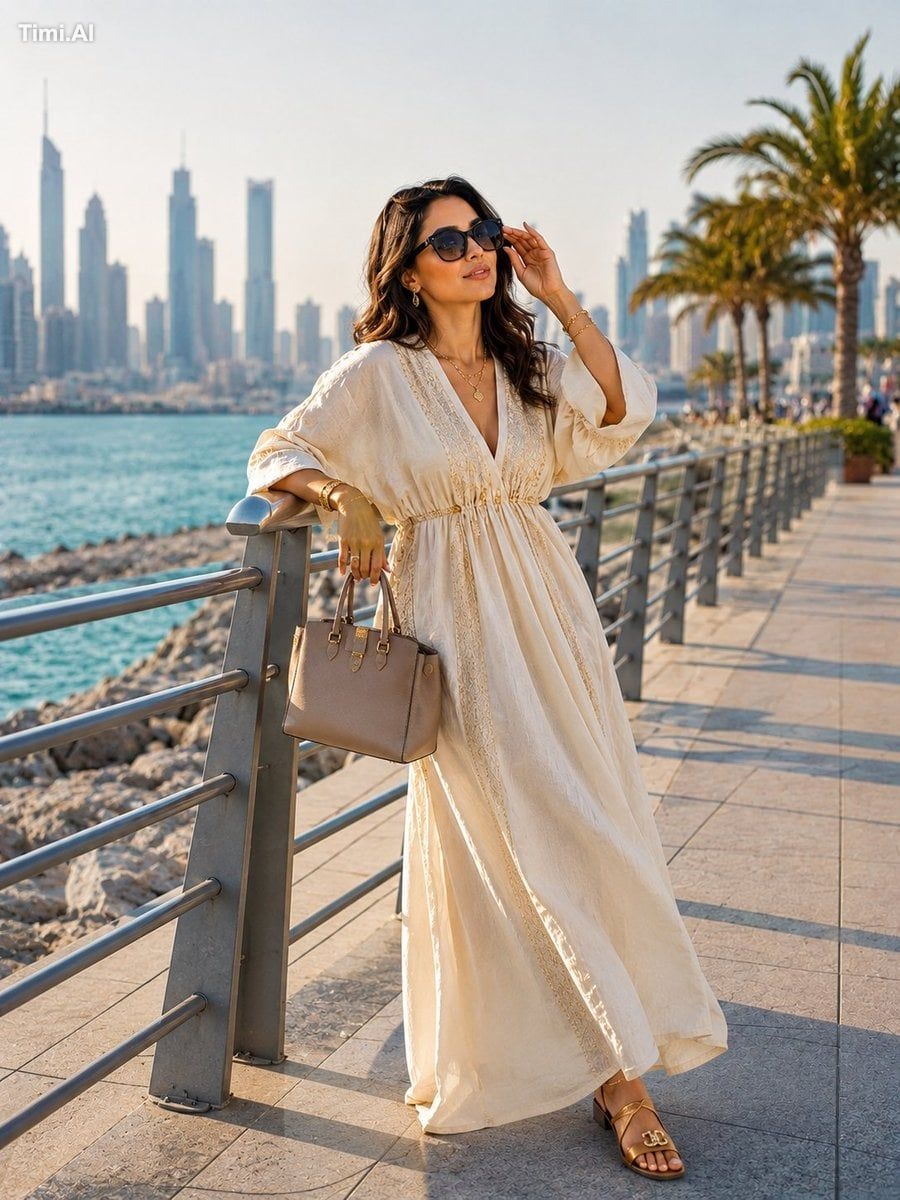 Create a stunning young STYLISH MODERN Arab woman with radiant fair oli…