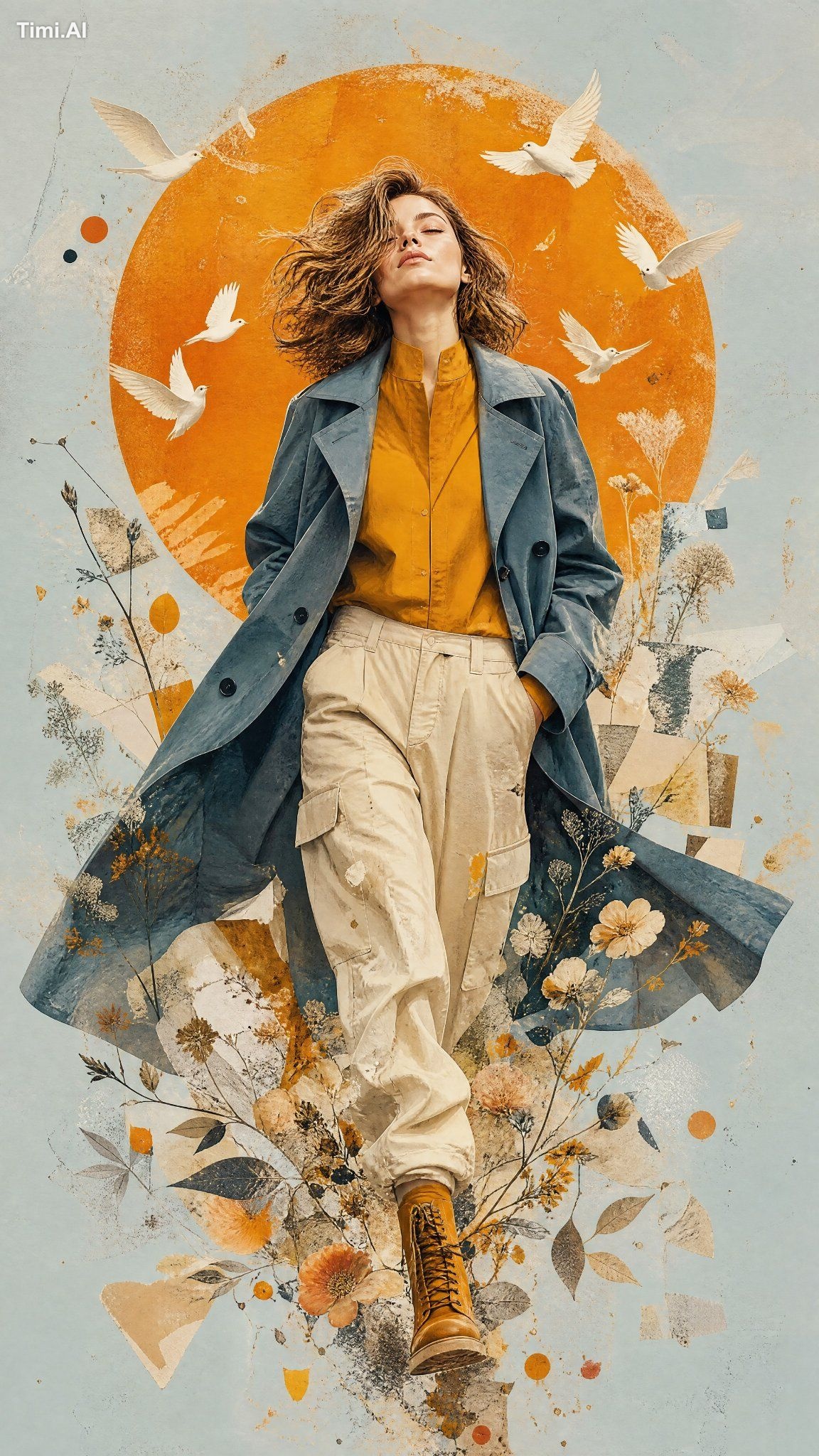 A premium contemporary mixed-media editorial illustration of a woman as…