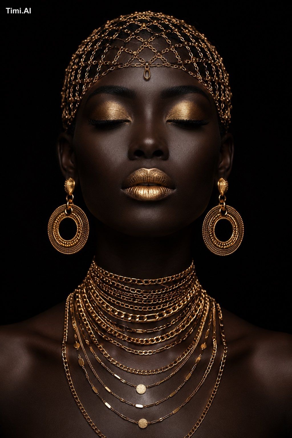 Ultra-realistic luxury fashion portrait of an elegant Black woman with …