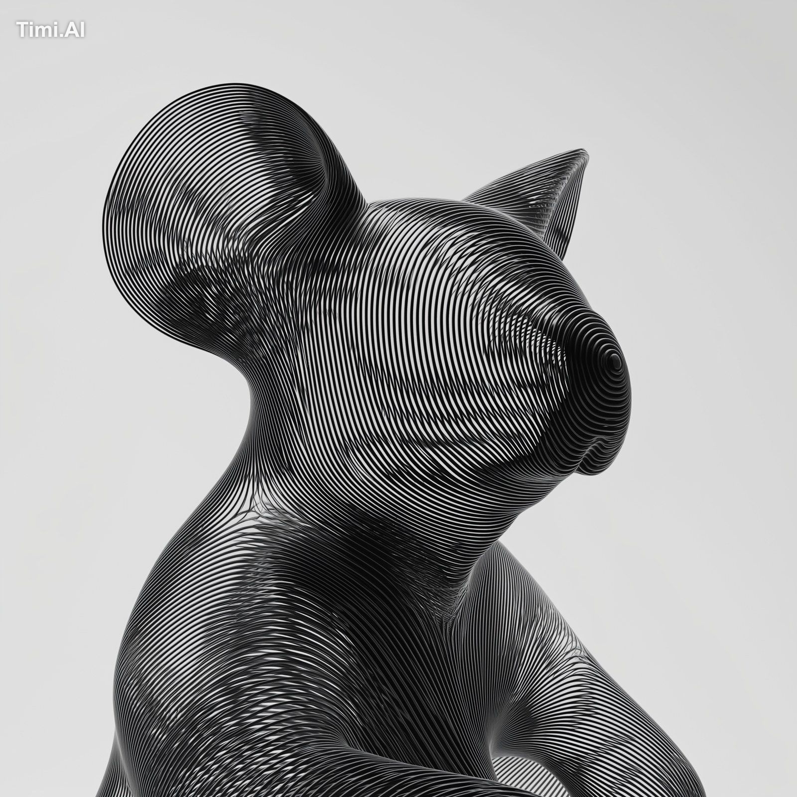 Abstract moiré-line sculpture of a koala silhouette, built entirely fro…