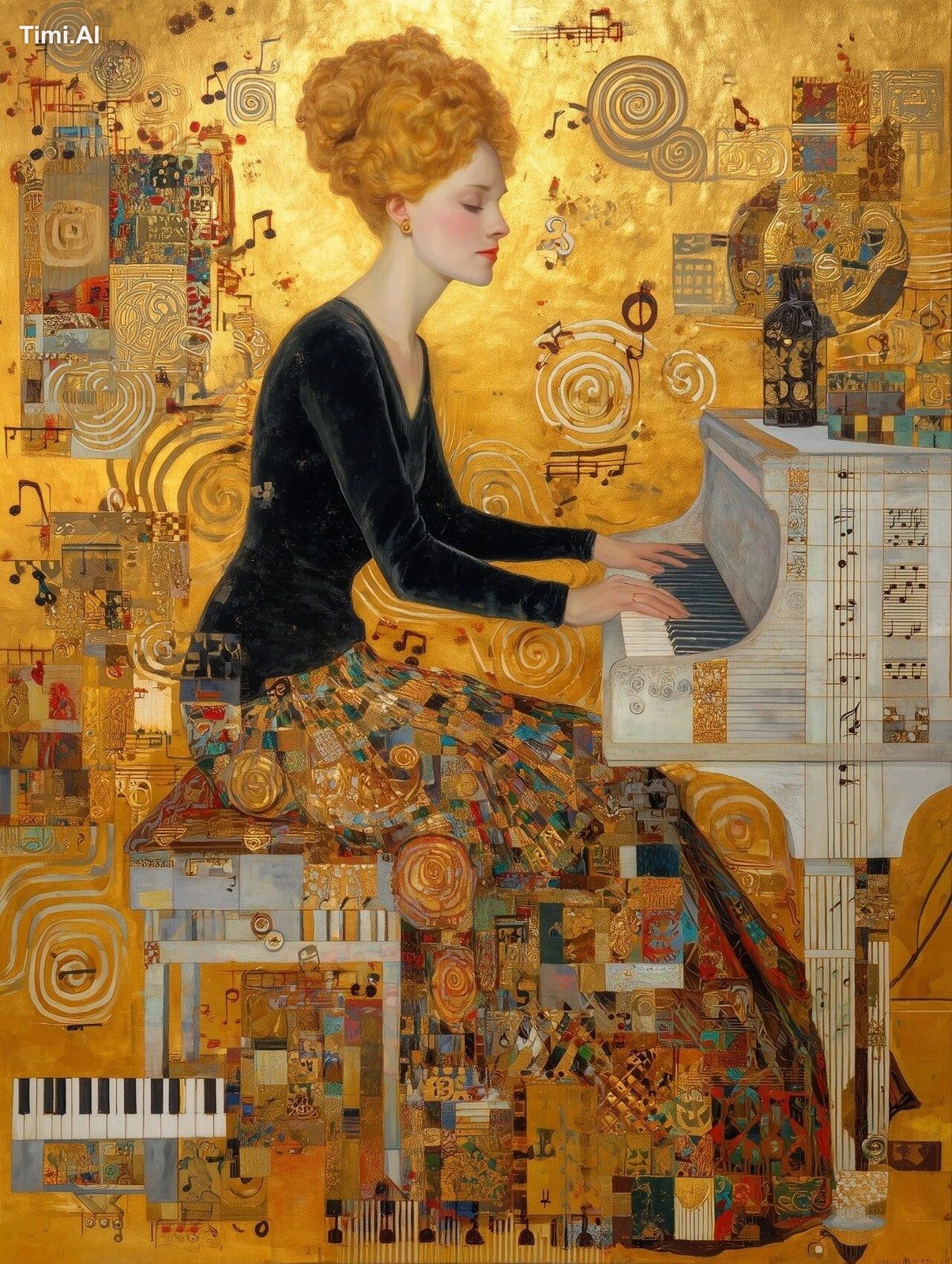 A whimsical oil painting featuring a blond woman with a festive hairsty…