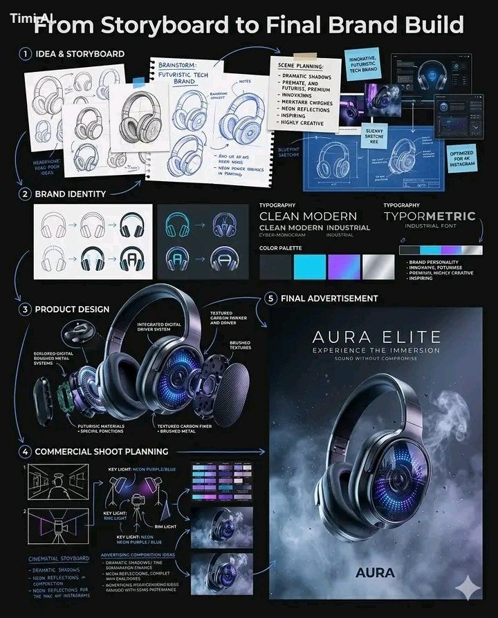 .Create a sleek infographic titled "From Storyboard to Final Brand Buil…