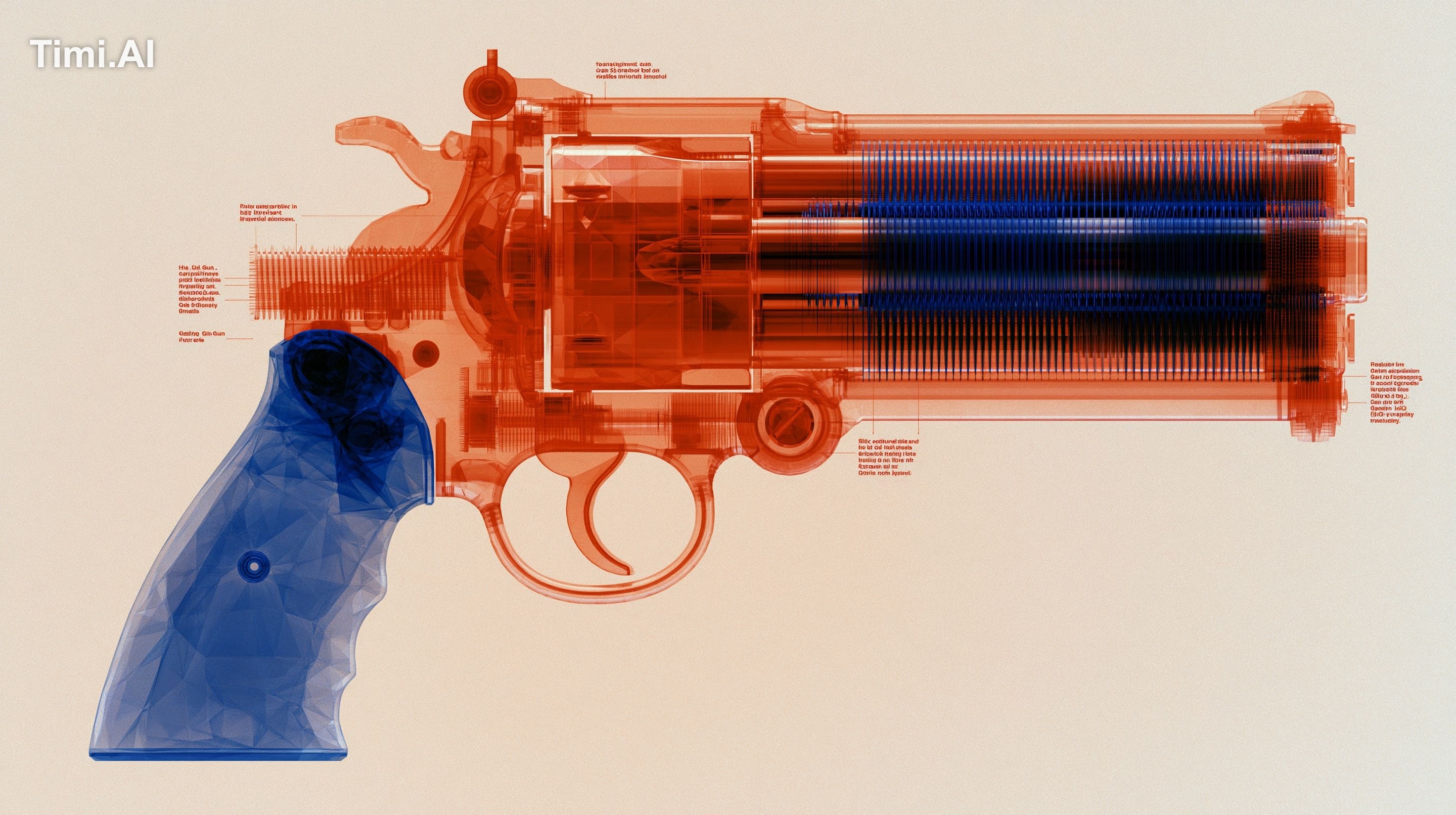Autopsy infographic of geometric low-polygon transparent M134 Minigun h… 2