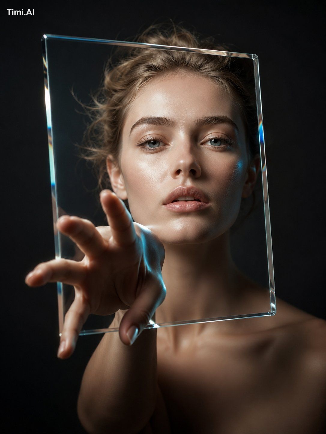 A luxury editorial fashion poster featuring a breathtaking photorealist…