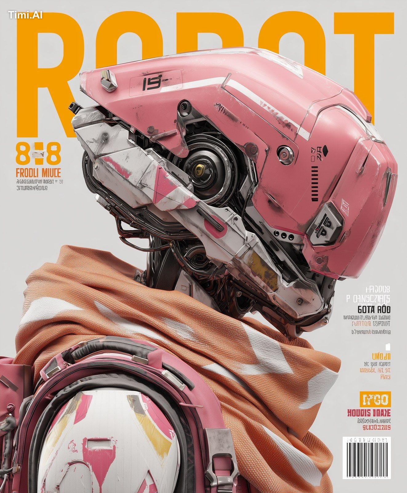 Cover of a high end magazine called’. Cover features a sleek cyberpunk …