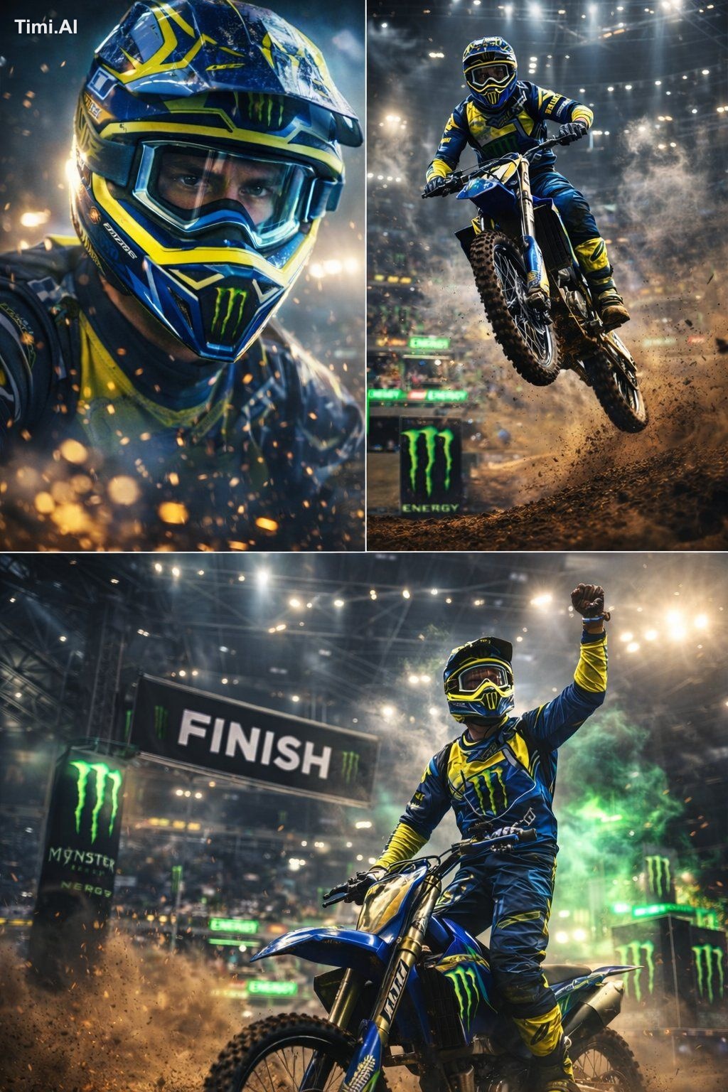 Ultra-dynamic motocross racing scene featuring a professional dirt bike…