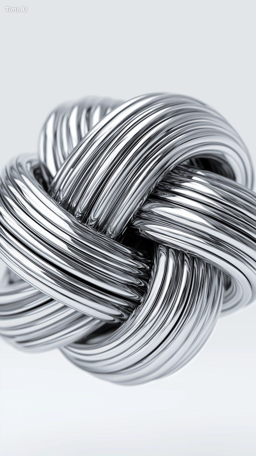 A highly detailed metallic knot, smooth chrome texture, interwoven stra…