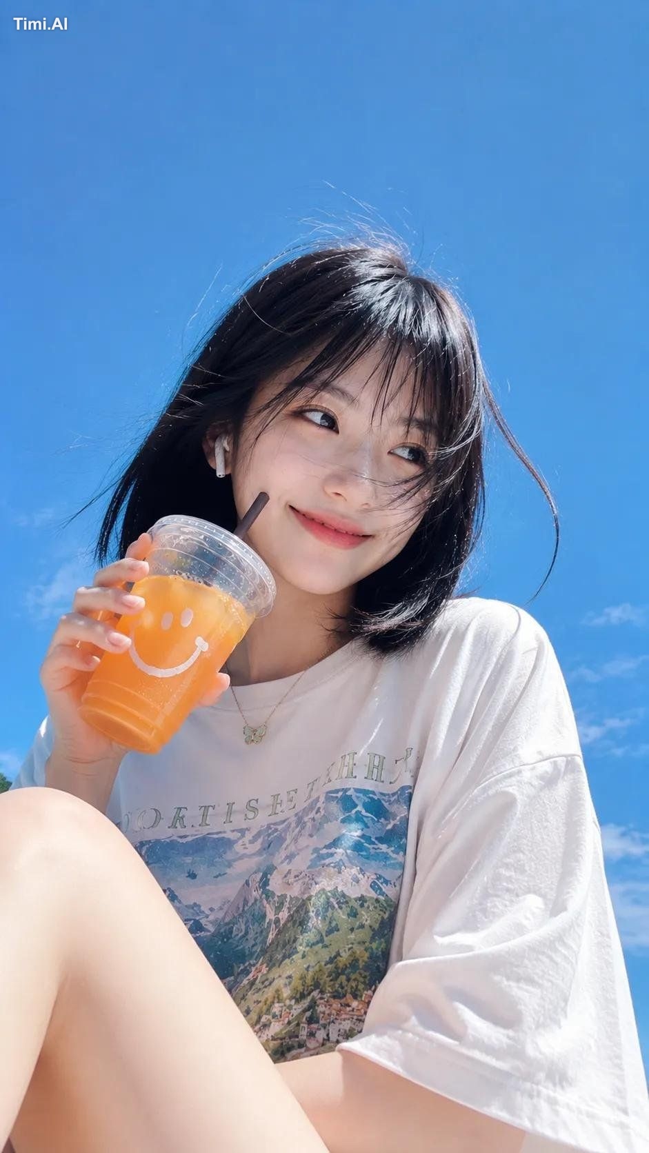 Ultra-realistic lifestyle portrait of a cheerful young woman with fair … 1