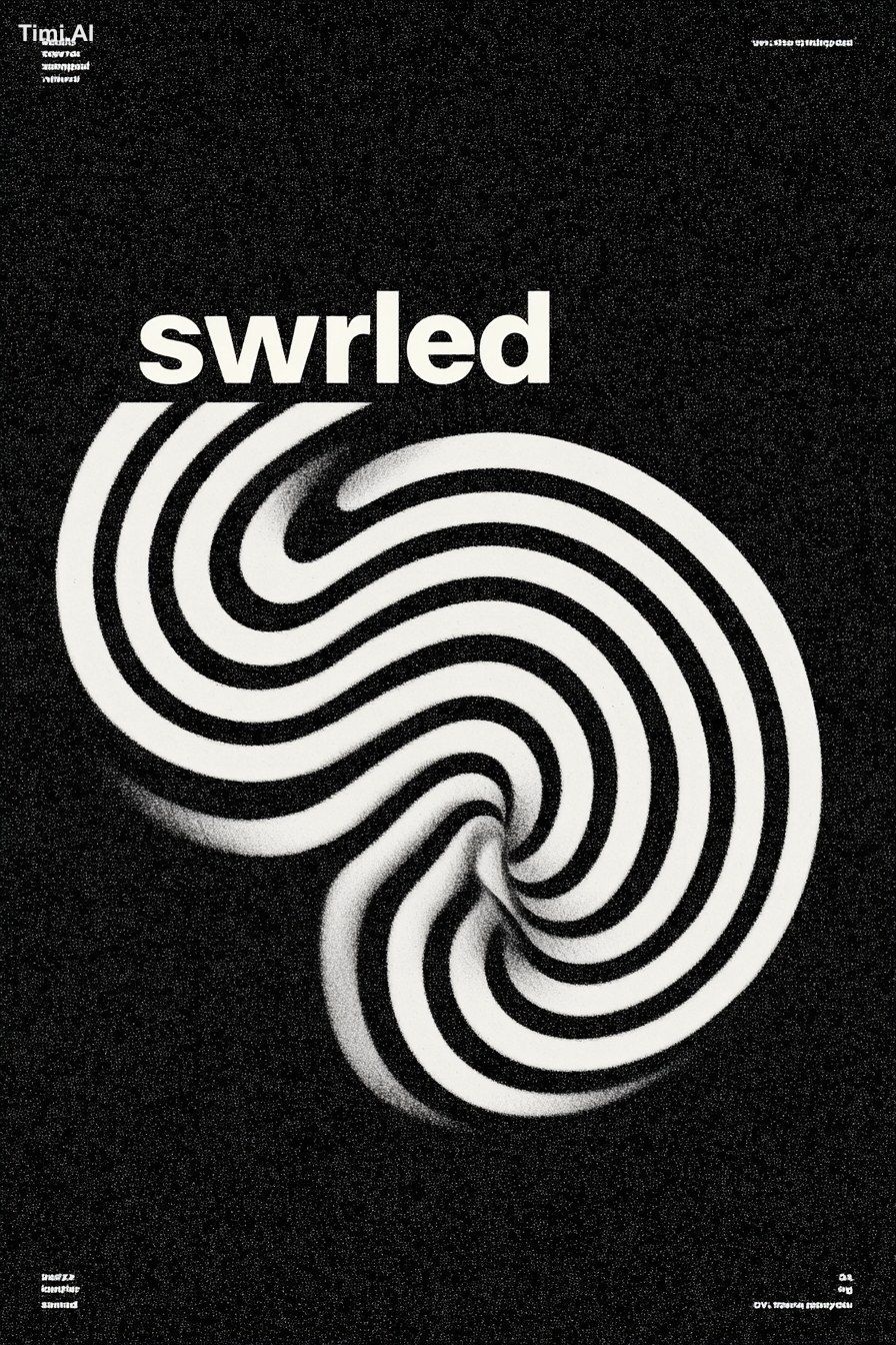 "Swirled", poster, flat design, bold typography --ar 85:128 --raw --pro…