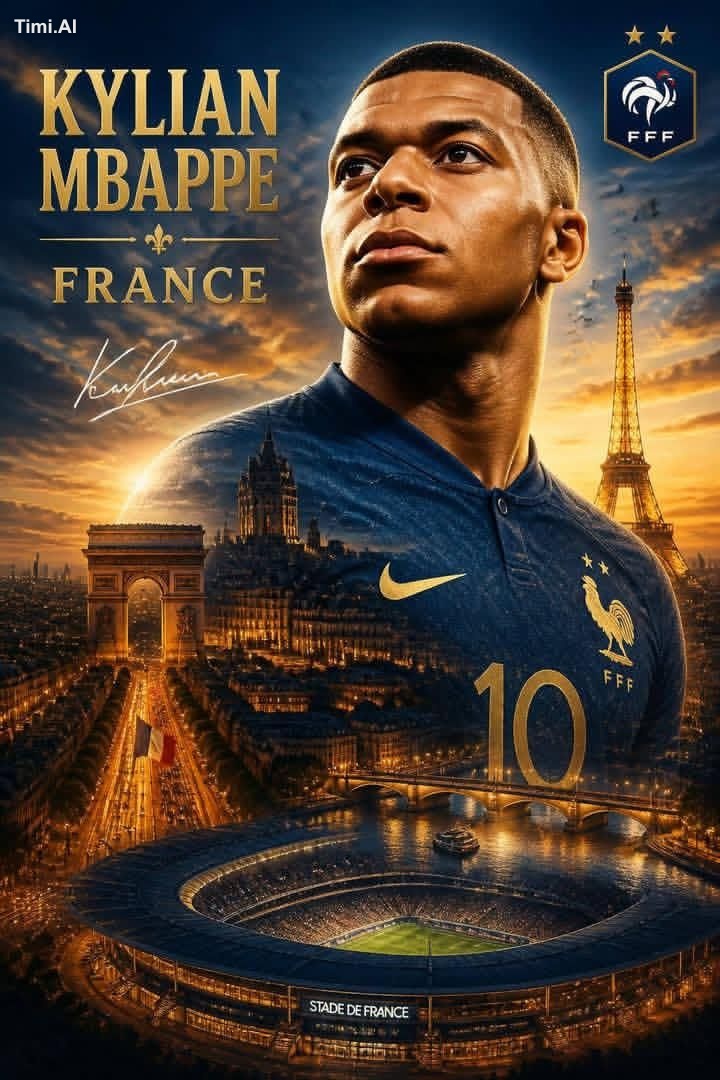 Ultra-detailed cinematic football poster featuring a world-class French…