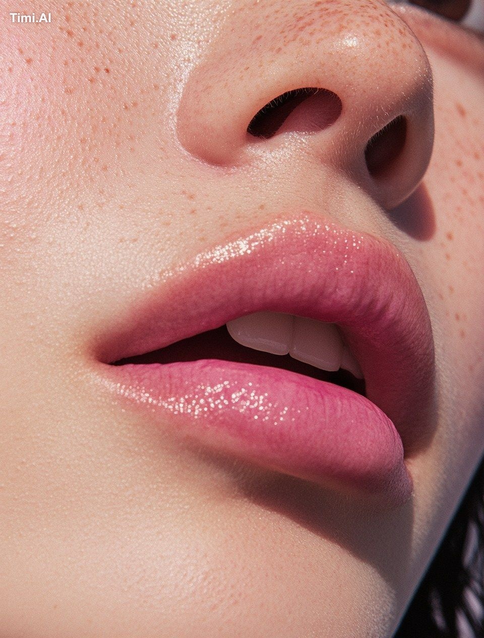A close-up of the lips and nose, showcasing an extremely beautiful Japa…