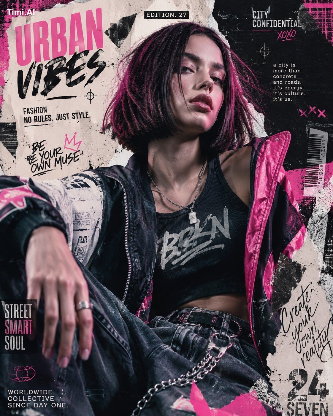 Create a high-resolution 8K portrait poster in an Urban Fashion Editori…