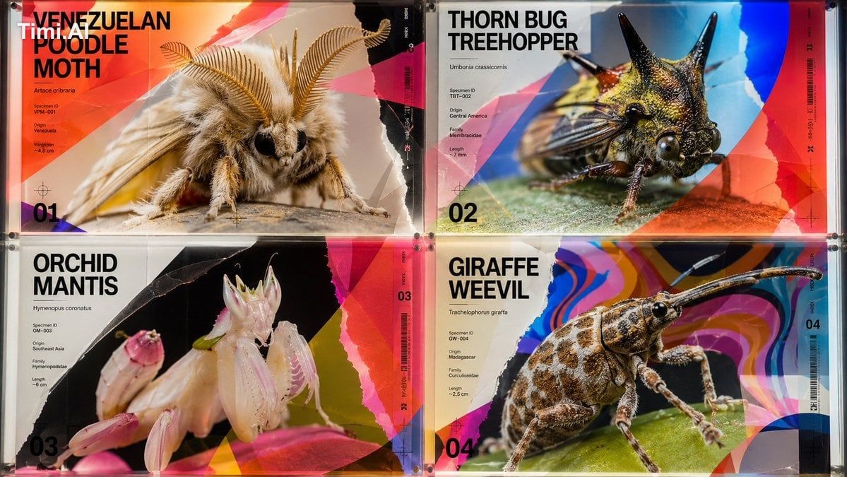 2x2 grid, 16:9, do this for strange rare insects; class AcetateConstruc…