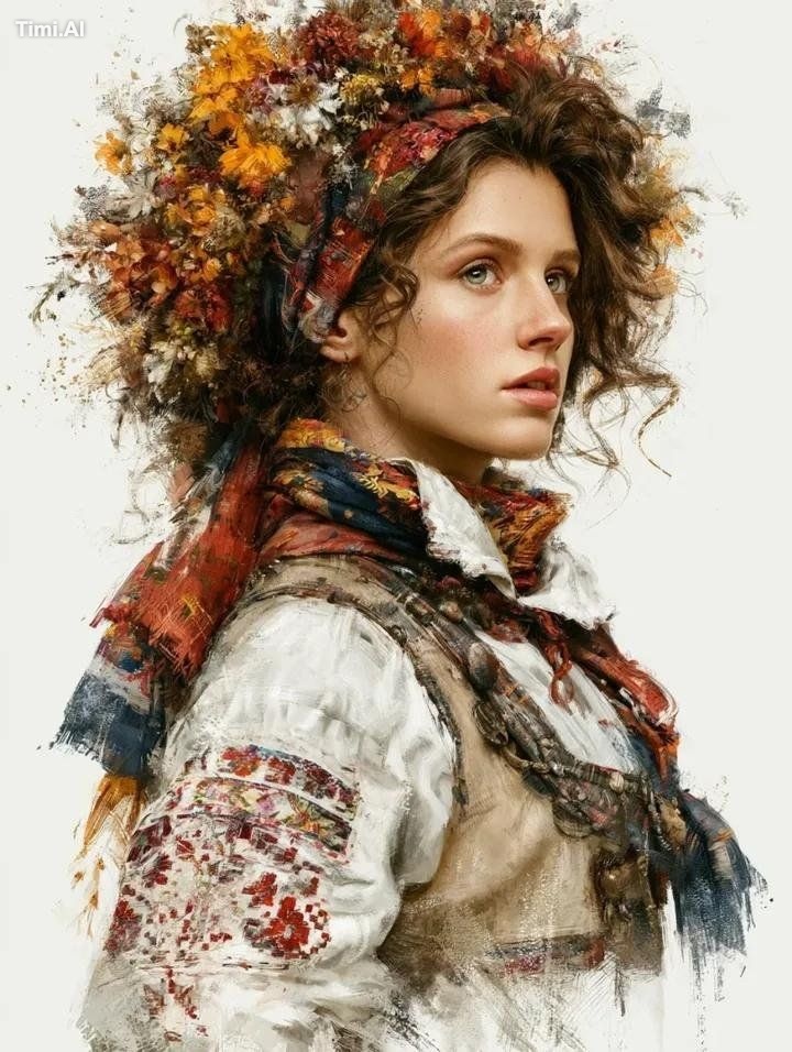 A single highly detailed fine art portrait of a young Slavic woman in t… 2