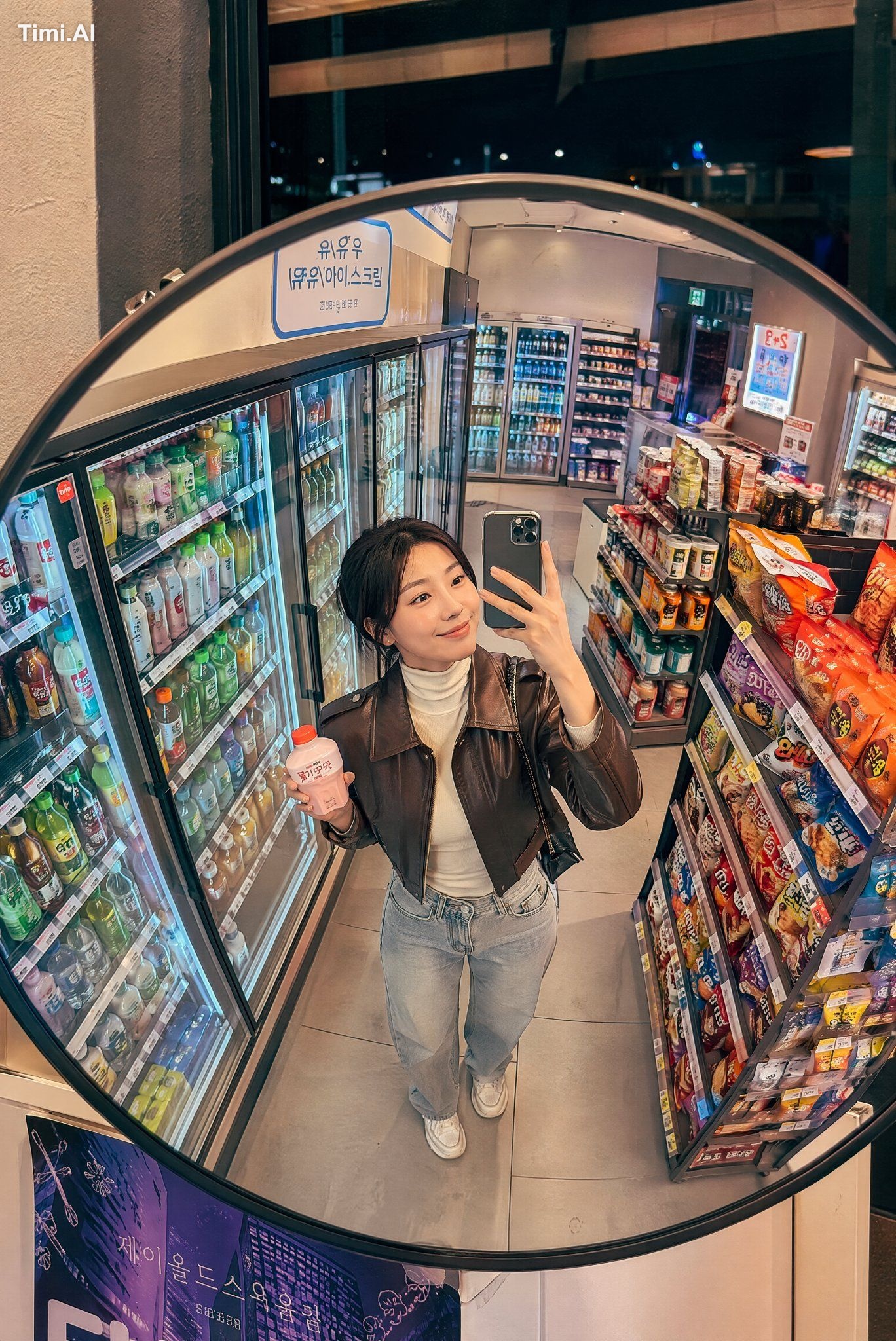 LATE-NIGHT KOREAN MART MIRROR SNAP Create a photorealistic lifestyle im… 3