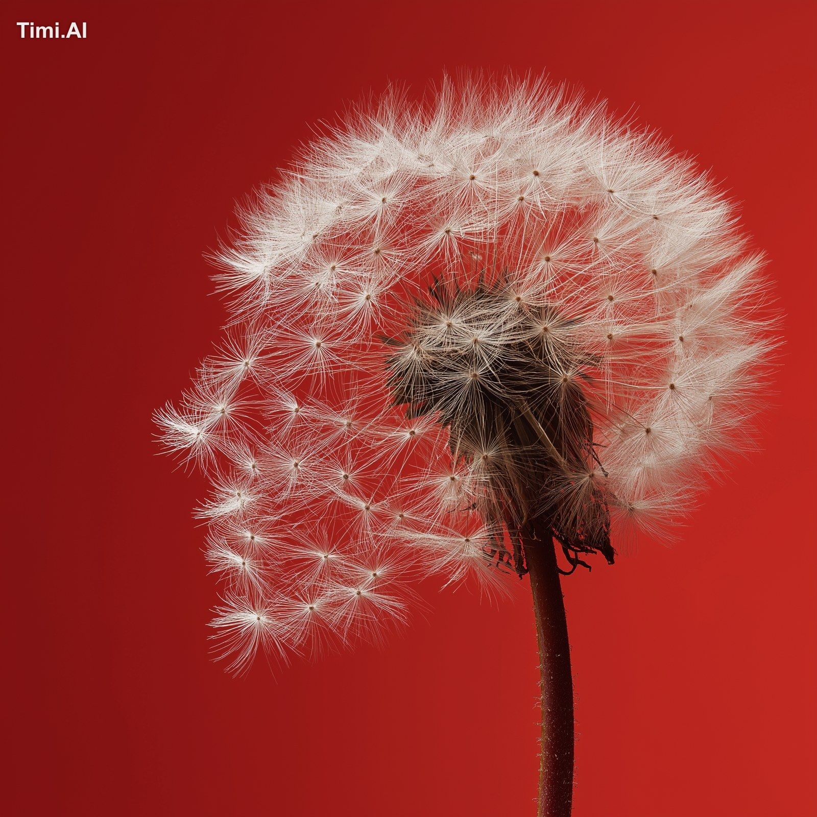 A Dandelion being blowed while its achenes seems to roughly shape an hu…