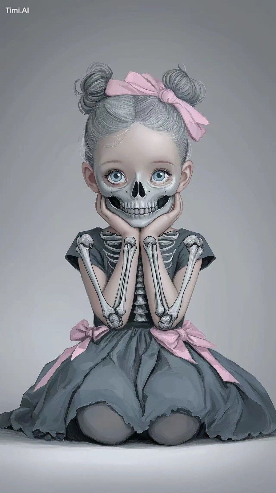Cute little girl with gray hair, black and white portrait, blue eyes, w…