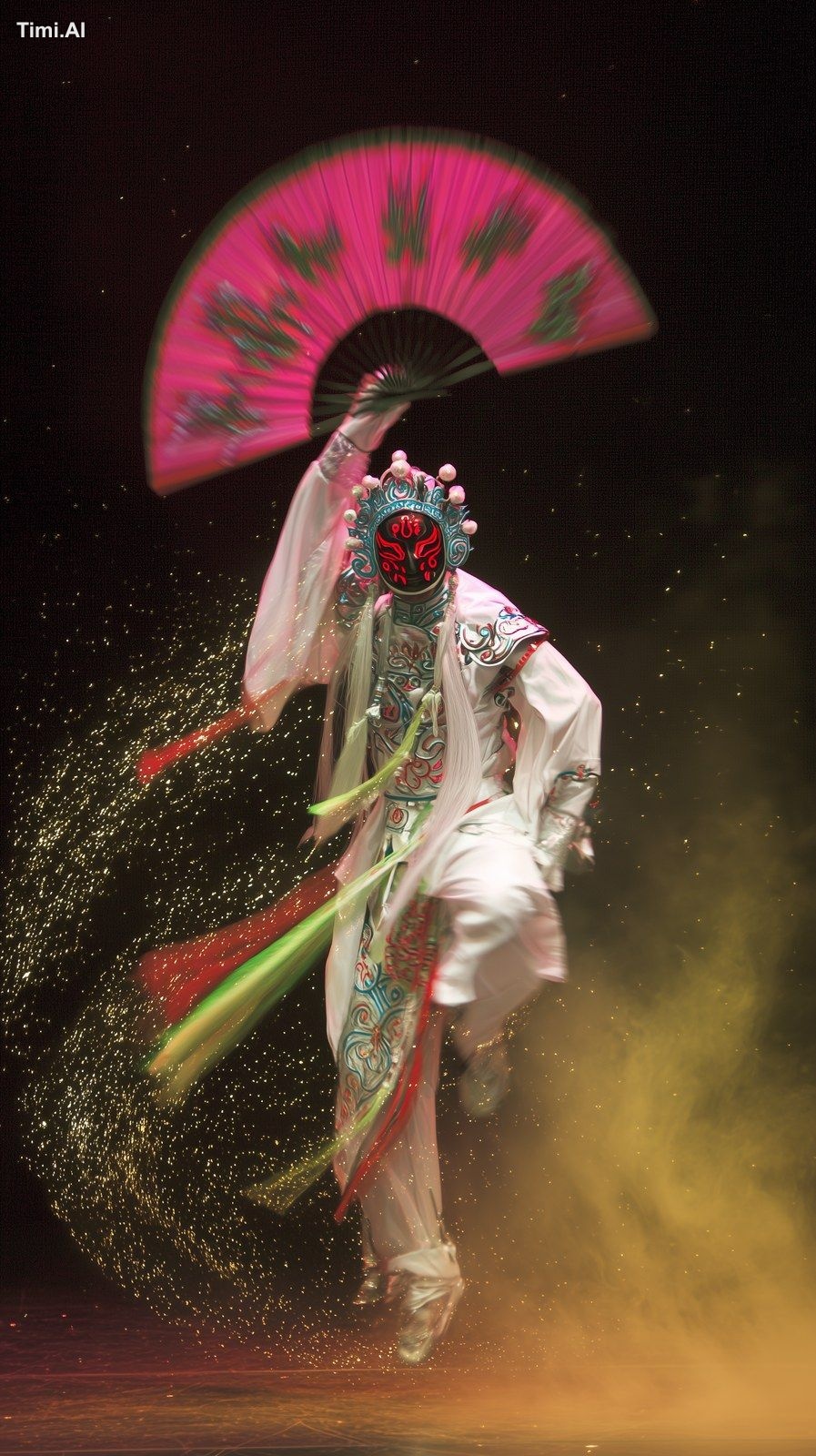 A dynamic and mysterious futuristic Sichuan opera face-changing perform…