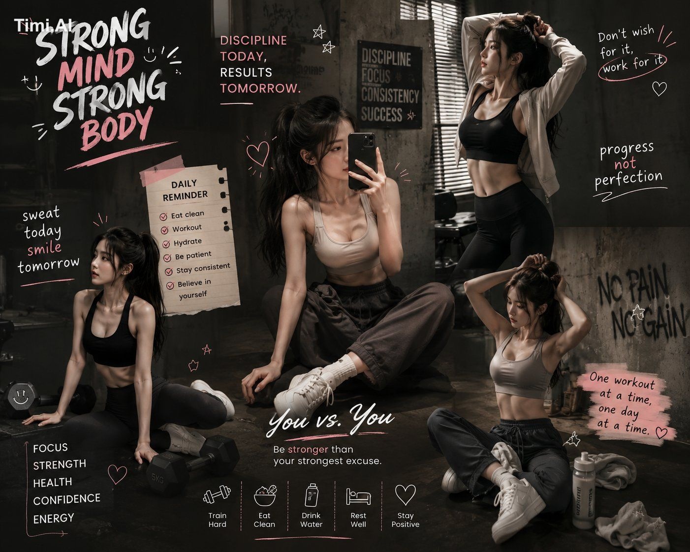 👇Create a premium modern fitness promotional poster featuring one beau…