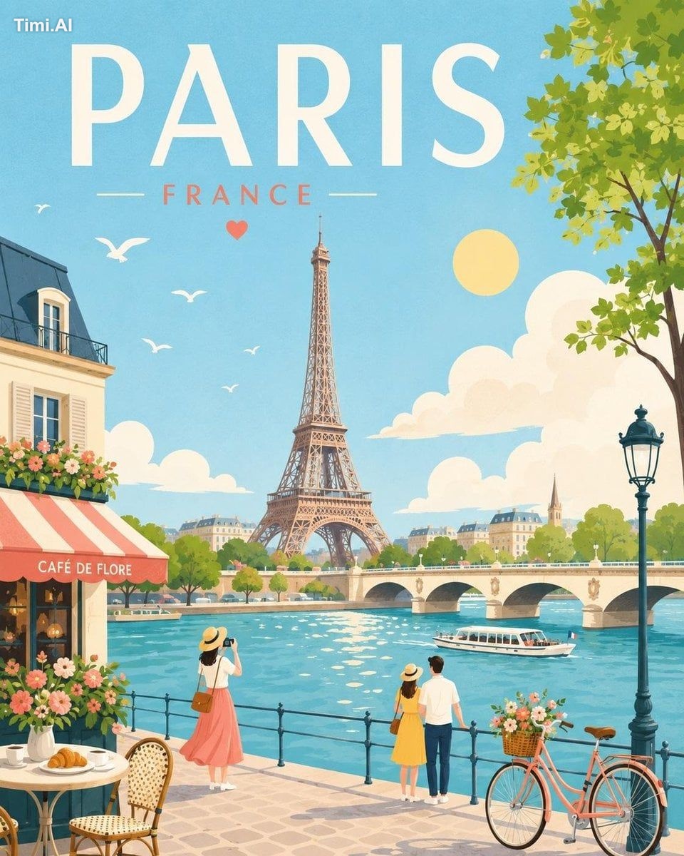 Create a minimalist cheerful travel poster illustration of [City Name].…