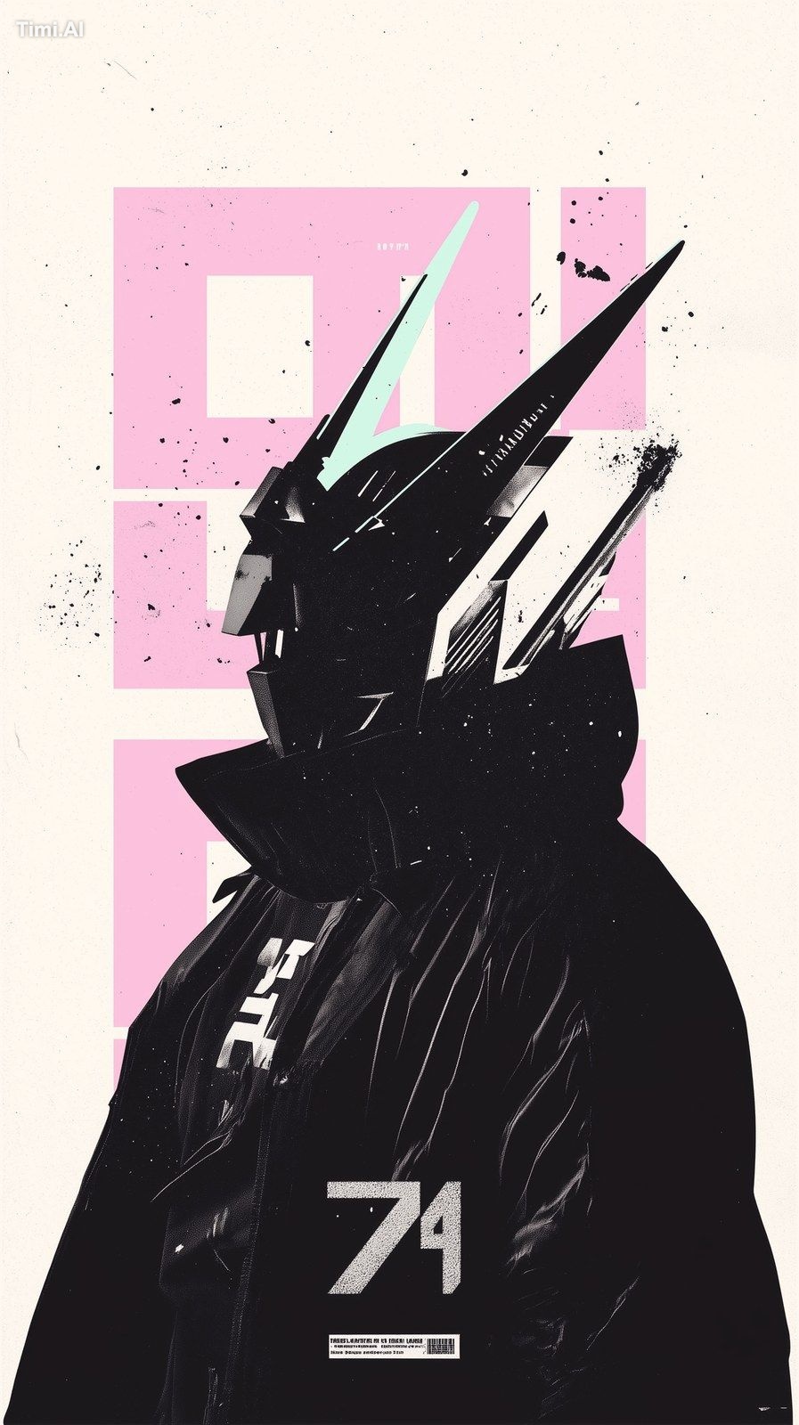 monochromatic textured paper collage, typographic, menacing, gundam pos…