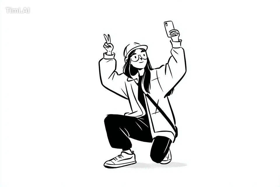 A simple black-and-white illustration of a [subject] in [outfit], [doin…