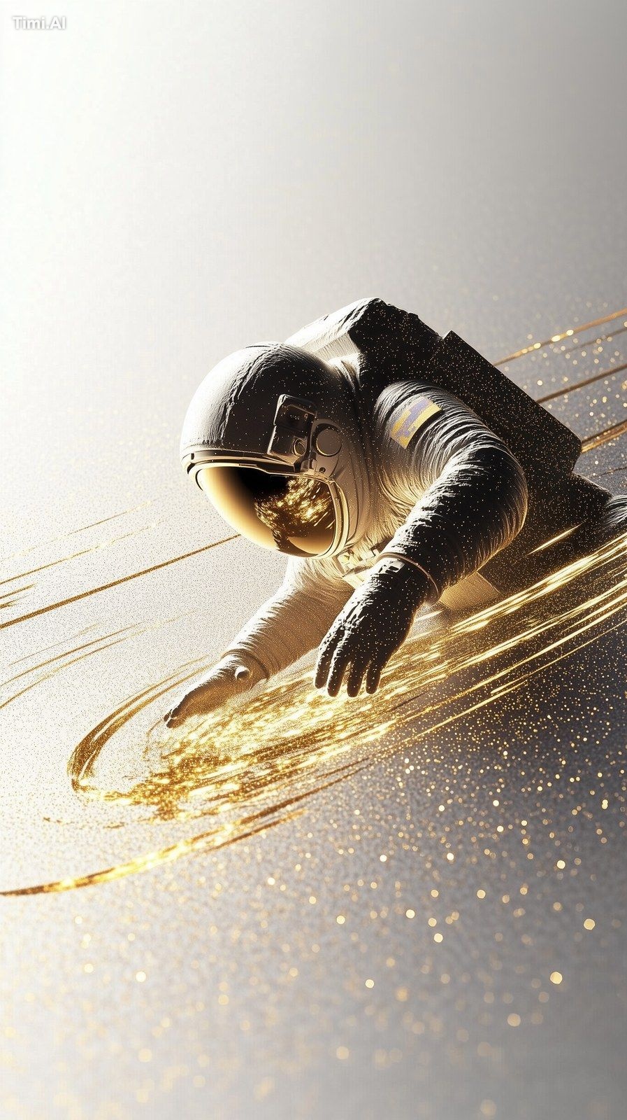 A photograph of an astronaut man floating in the middle of a space, wea…