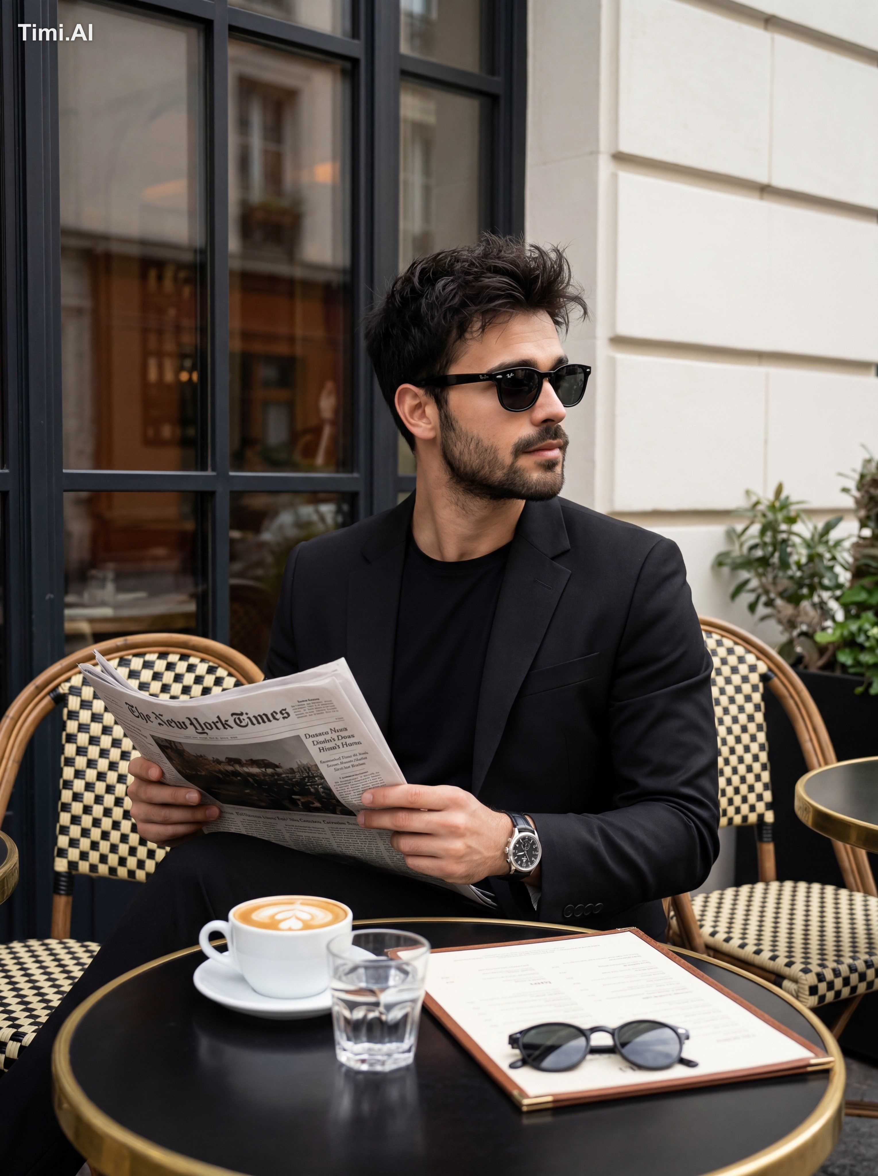 A high-fidelity medium shot of a stylish, well-groomed man with messy d…