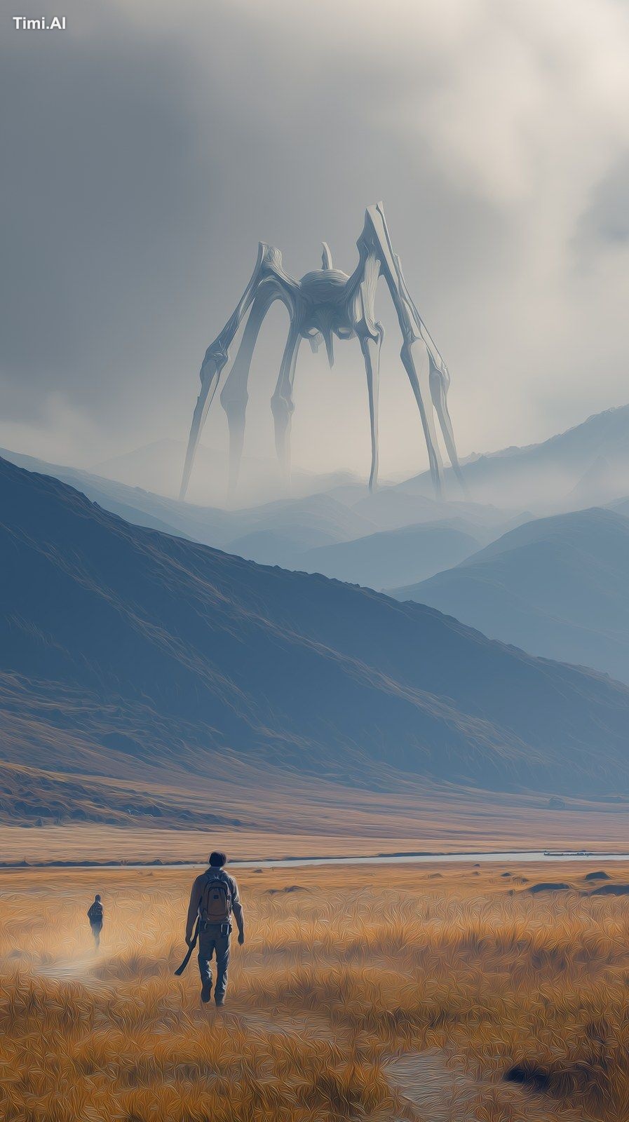 an huge alien walker stalking through an alien world, high technology i…