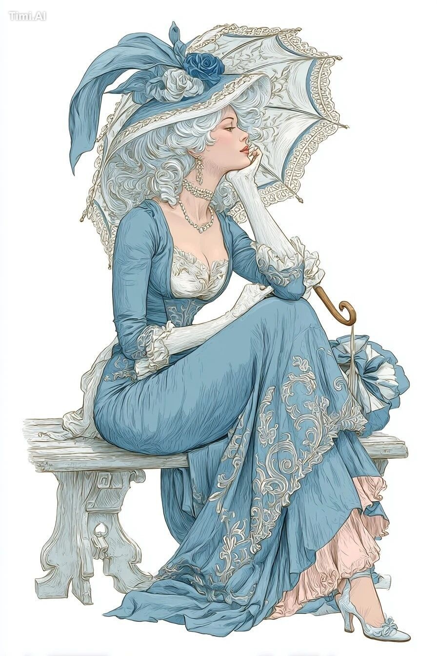 Full - body elegant Victorian - era lady, flat illustration style, shar…