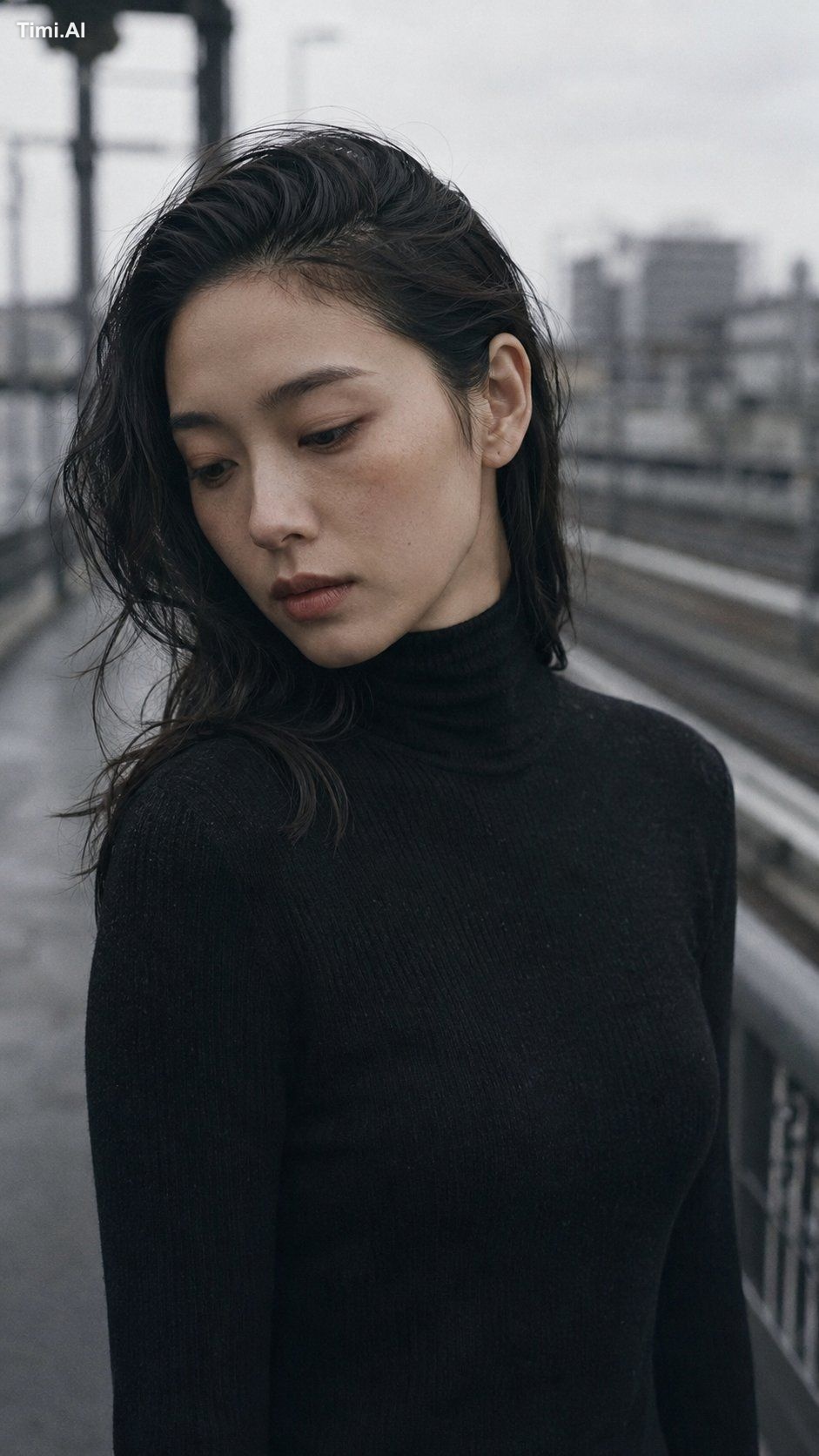Portrait shot on 85mm f/2, close-up of a Japanese woman in her late 20s…