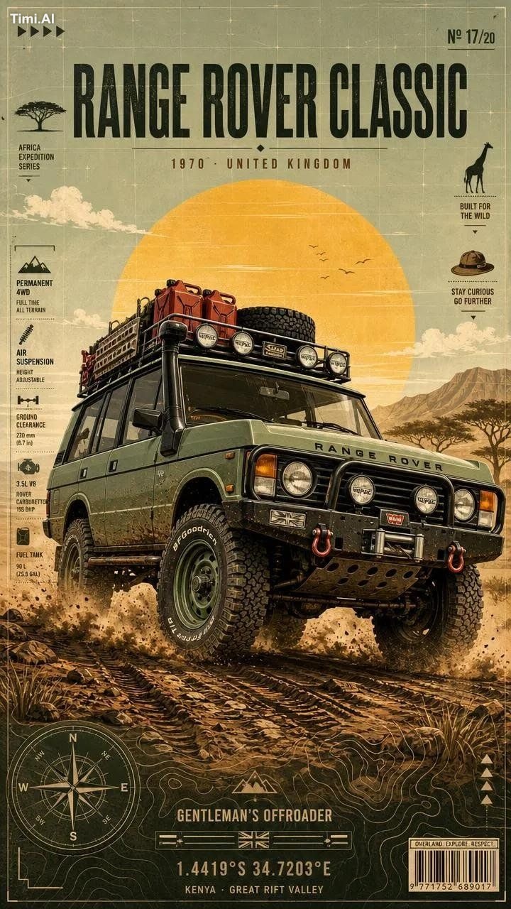 Ultra-detailed vintage overland expedition poster featuring a legendary…