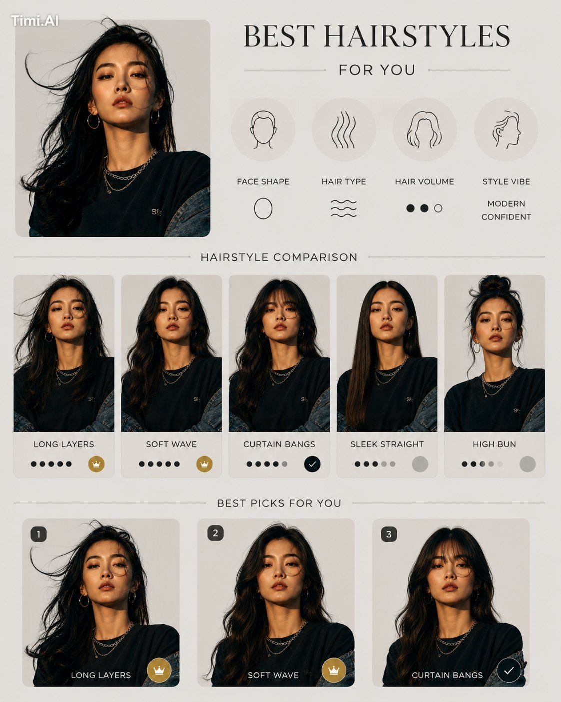 Create a premium hairstyle analysis infographic using the uploaded port…