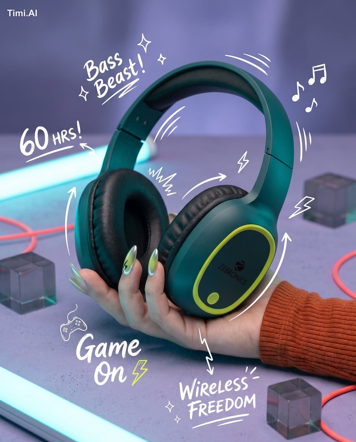 Ultra-realistic premium product photography of stylish wireless over-ea… 2