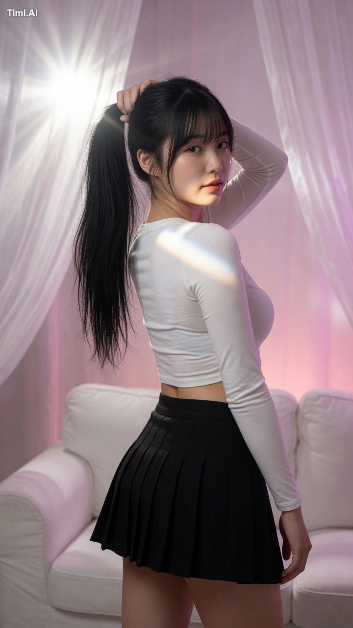 Photorealistic studio portrait of a beautiful young East Asian woman wi…