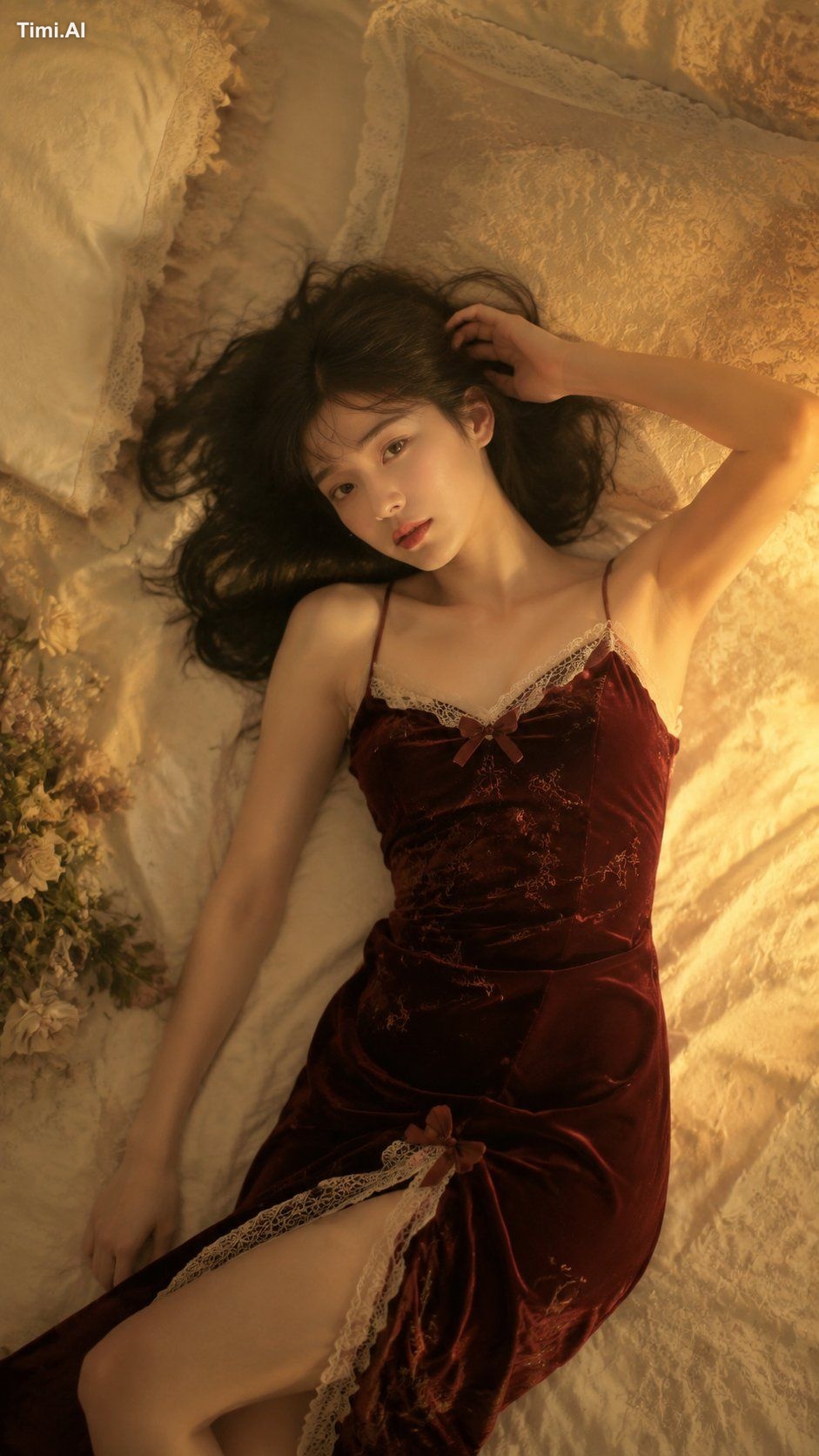 Create a high-quality overhead fashion portrait, 9:16 vertical format. … 2